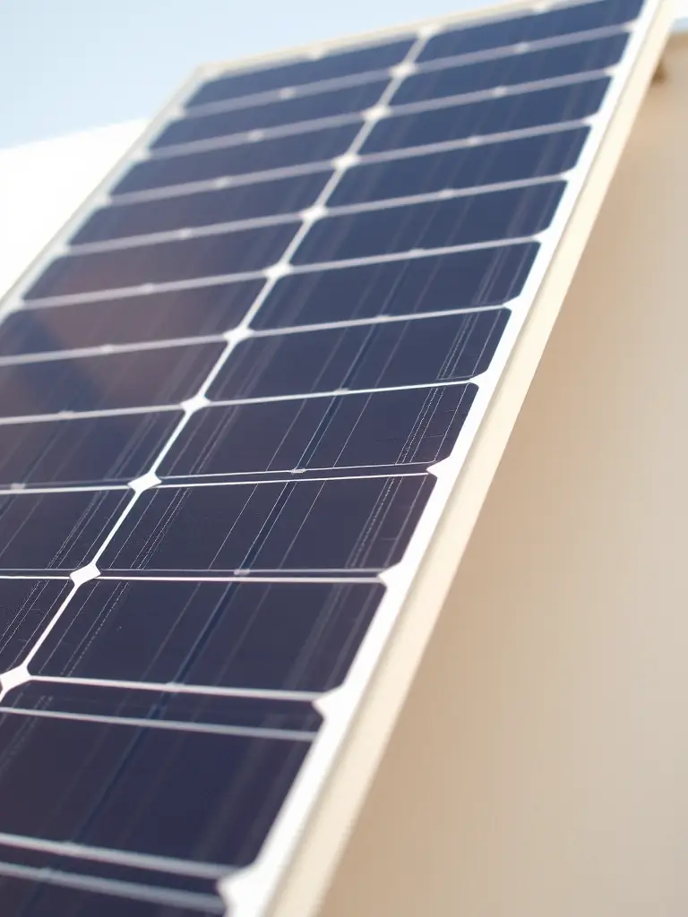 A close-up shot of a JA Solar panel, highlighting its high-efficiency cells and durable construction, suitable for the Dubai climate.